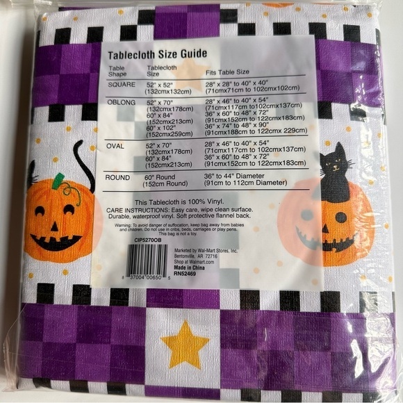 Walmart Set of 2 Halloween Vinyl Tablecloths with Flannel Backs - Picture 3 of 6